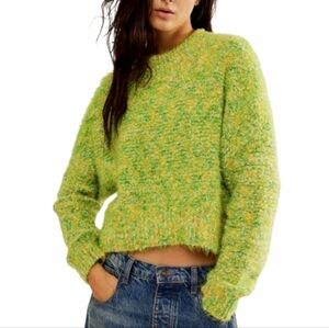 Free People Stardust Pullover Sweater in Lemon Lime Green Combo